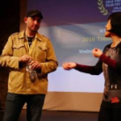 Fred Zara with Susan Fou during a Q&A after a screening at the Trenton Film Festival